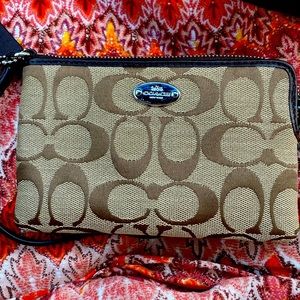 Coach signature brown coin purse wristlet